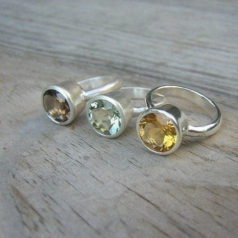 Green Amethyst Round Gemstone in Matte Silver Bezel - Madelynn Cassin Designs