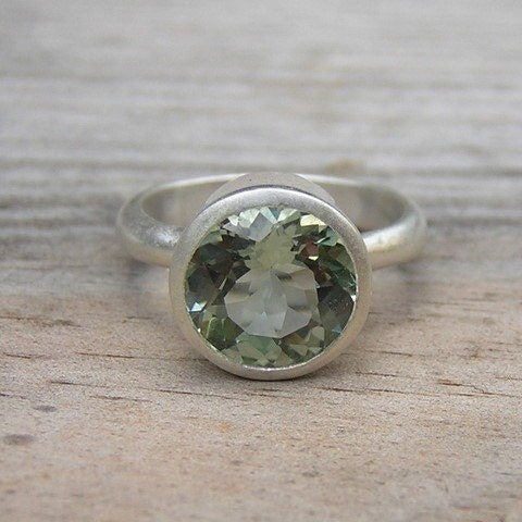 Green Amethyst Round Gemstone in Matte Silver Bezel - Madelynn Cassin Designs