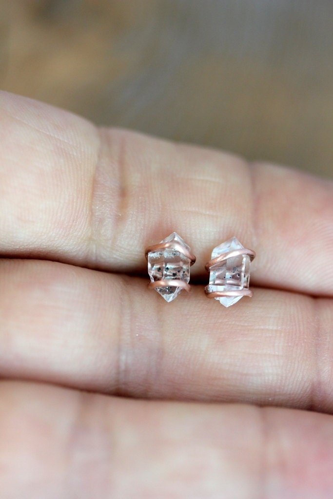 Herkimer Diamond and 14k Rose Gold Stud Earrings - Madelynn Cassin Designs