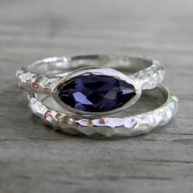 Iolite Ring - Iolite Stacking Ring - Iolite Sterling Silver 2024 Ring - Hammered Ring - Purple Stacking Ring - Purple - Iolite Jewelry - Gems