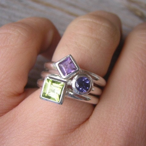 Gemstone Ring | Two Gemstone Ring | Green Amethyst Stacking selling Ring | Pink Tourmaline Ring | Dainty Ring | Sterling Silver Ring