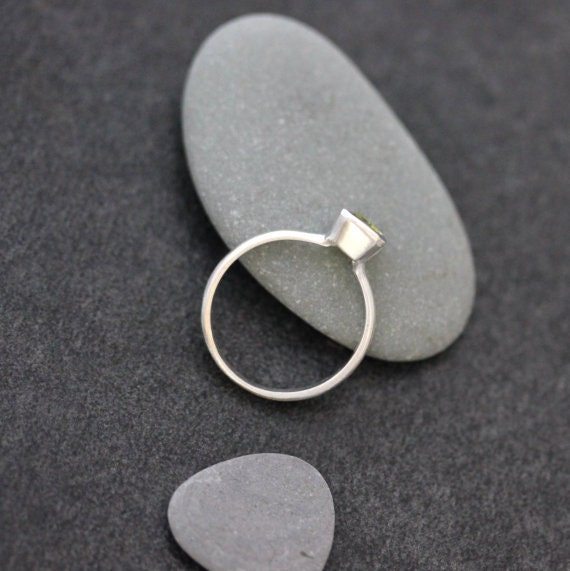 Handmade Gemstone Stackable Ring in Emerald Cut Peridot with Sterling Silver by Cassin Jewelry.