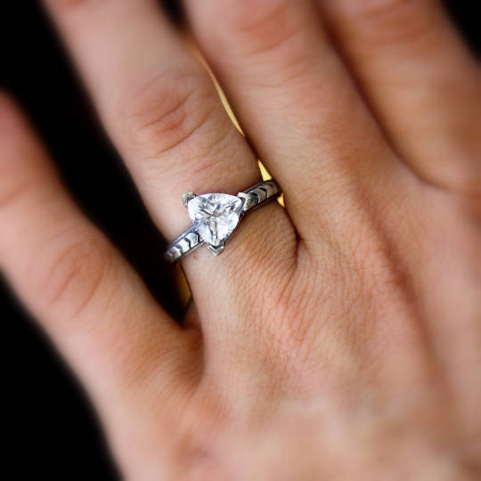 Iolite Ring with Chevron Triangle Band - Madelynn Cassin Designs