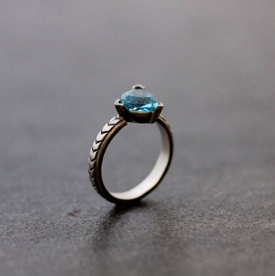Iolite Ring with Chevron Triangle Band - Madelynn Cassin Designs