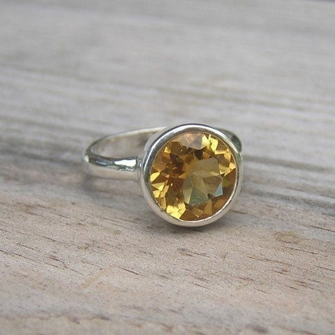 Large Round Citrine Gemstone Ring in Recycled Sterling Silver - Madelynn Cassin Designs
