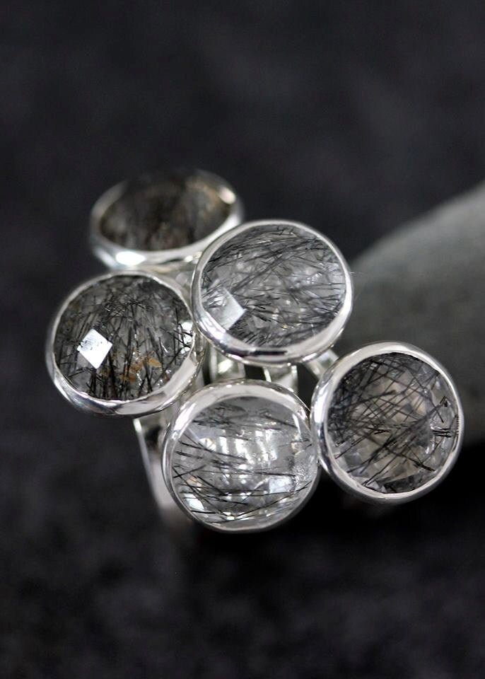 Limited Edition Black Tourmalated Quartz and Sterling Silver Ring - Madelynn Cassin Designs