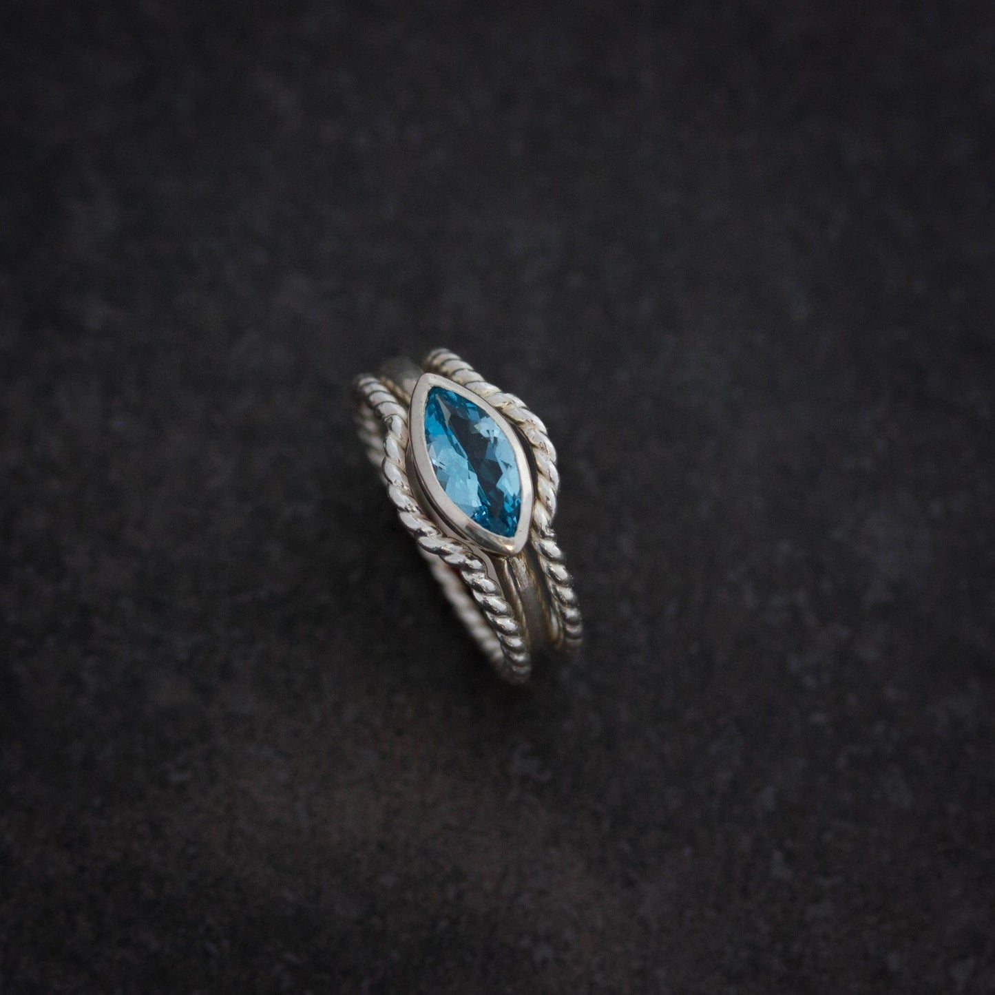 London Blue Topaz Birthstone Stack Rings, Guard Band Ring Collection - Madelynn Cassin Designs