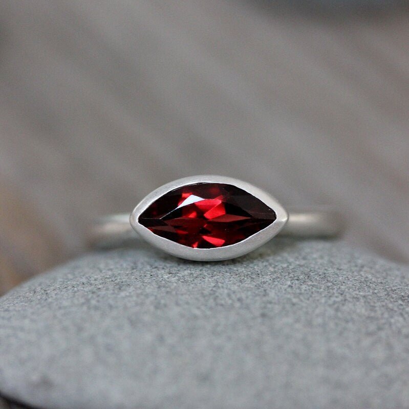 Marquise Garnet Silver Ring - Madelynn Cassin Designs
