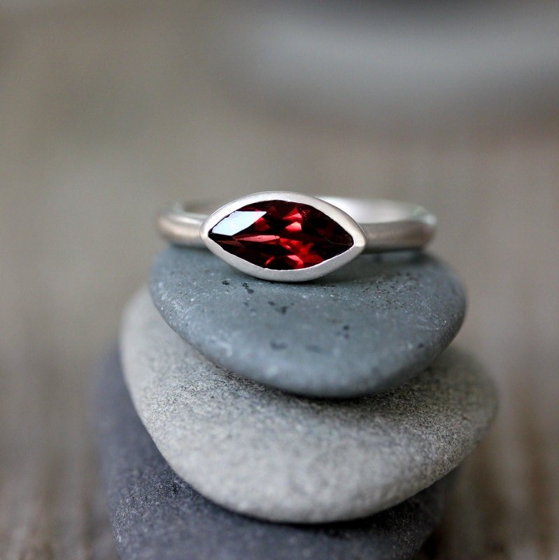 Marquise Garnet Silver Ring - Madelynn Cassin Designs