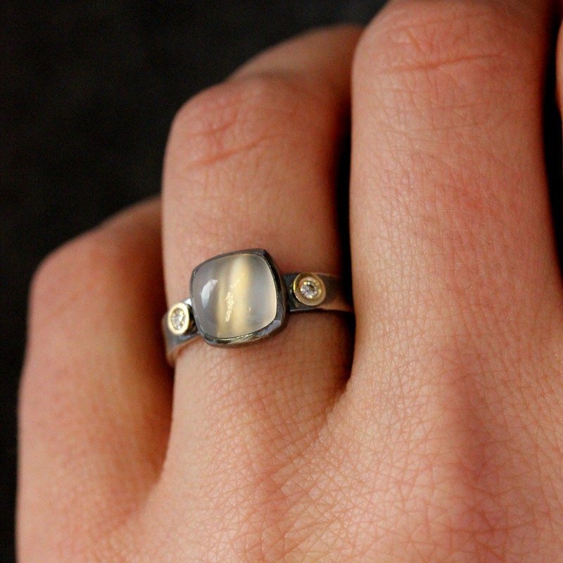 Mixed Silver and Gold Moonstone Ring - Madelynn Cassin Designs