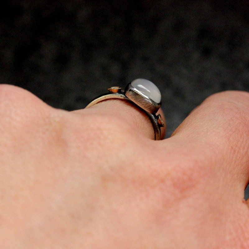 Mixed Silver and Gold Moonstone Ring - Madelynn Cassin Designs