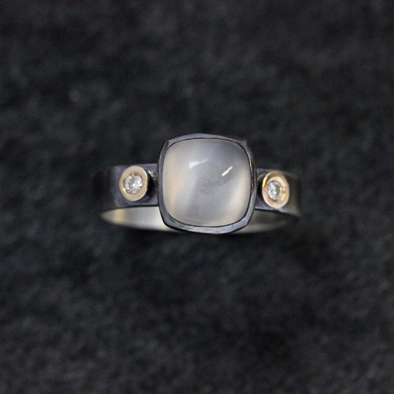 Mixed Silver and Gold Moonstone Ring - Madelynn Cassin Designs