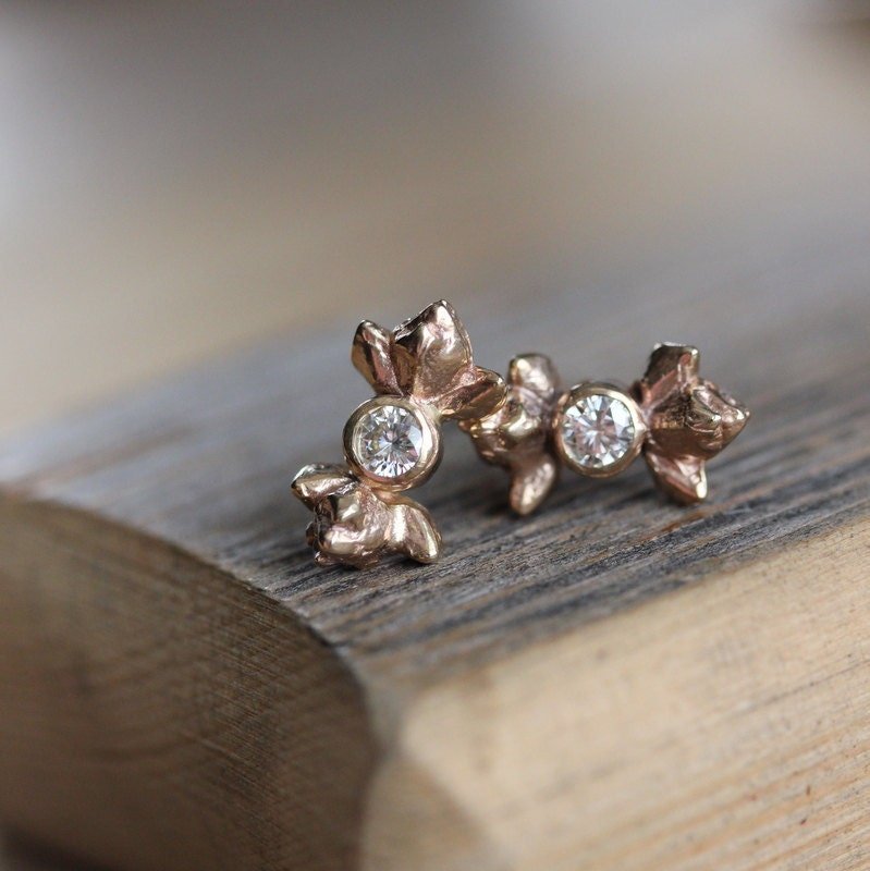 Moissanite and 14k Rose Gold Post Earrings - Madelynn Cassin Designs