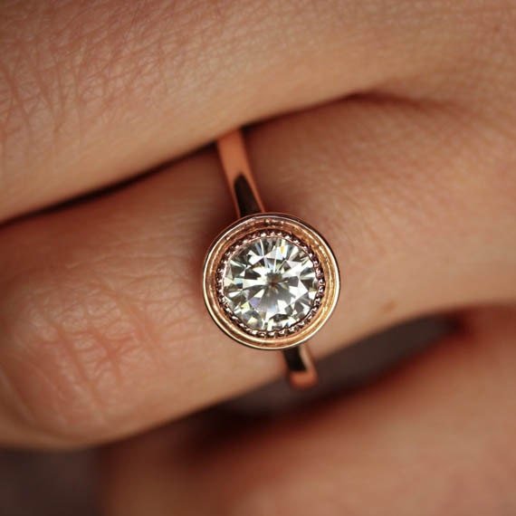 Moissanite Halo Engagement Ring in Rose Gold - Madelynn Cassin Designs