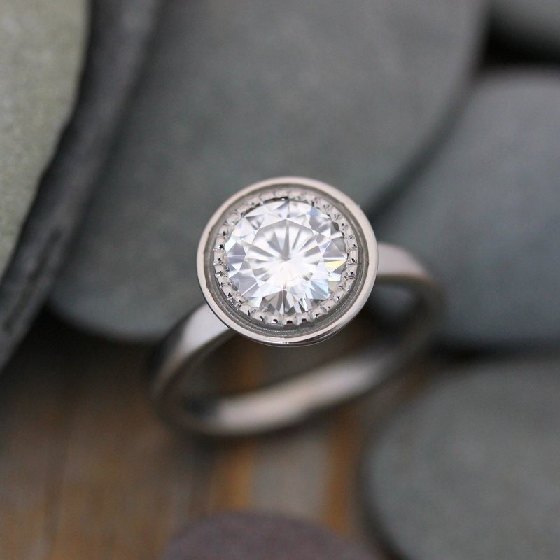 Moissanite White Gold Halo Ring - Madelynn Cassin Designs