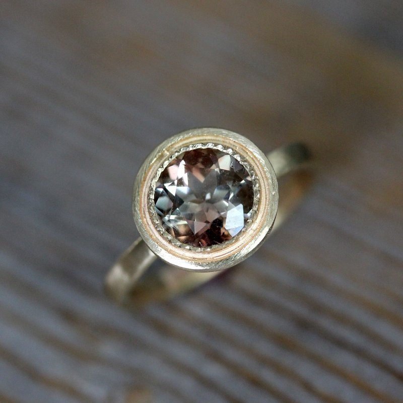 Oregon Sunstone Halo Ring and 14k Yellow Gold - Madelynn Cassin Designs
