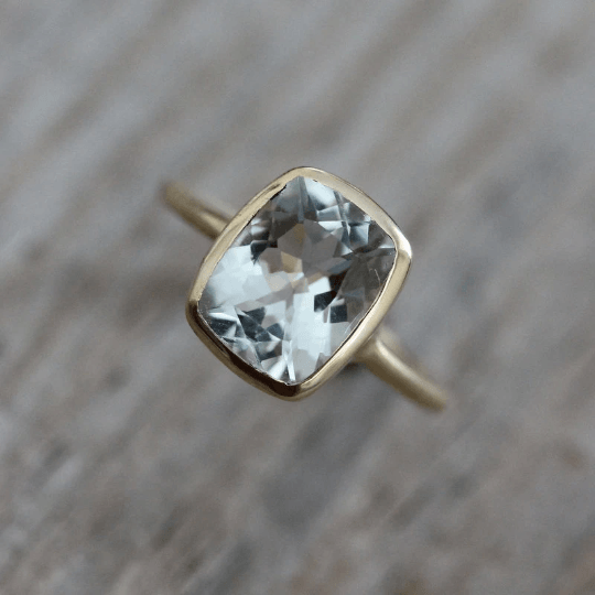 Pale Blue Cushion Cut Aquamarine Gold Ring - Madelynn Cassin Designs