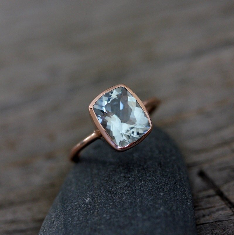 Pale Blue Cushion Cut Aquamarine Gold Ring - Madelynn Cassin Designs