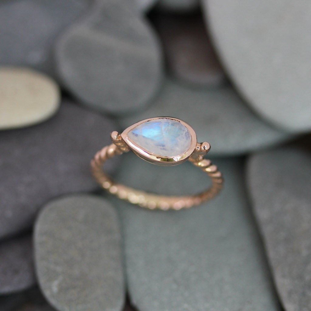 Pear Shaped Rainbow Moonstone Ring - Madelynn Cassin Designs
