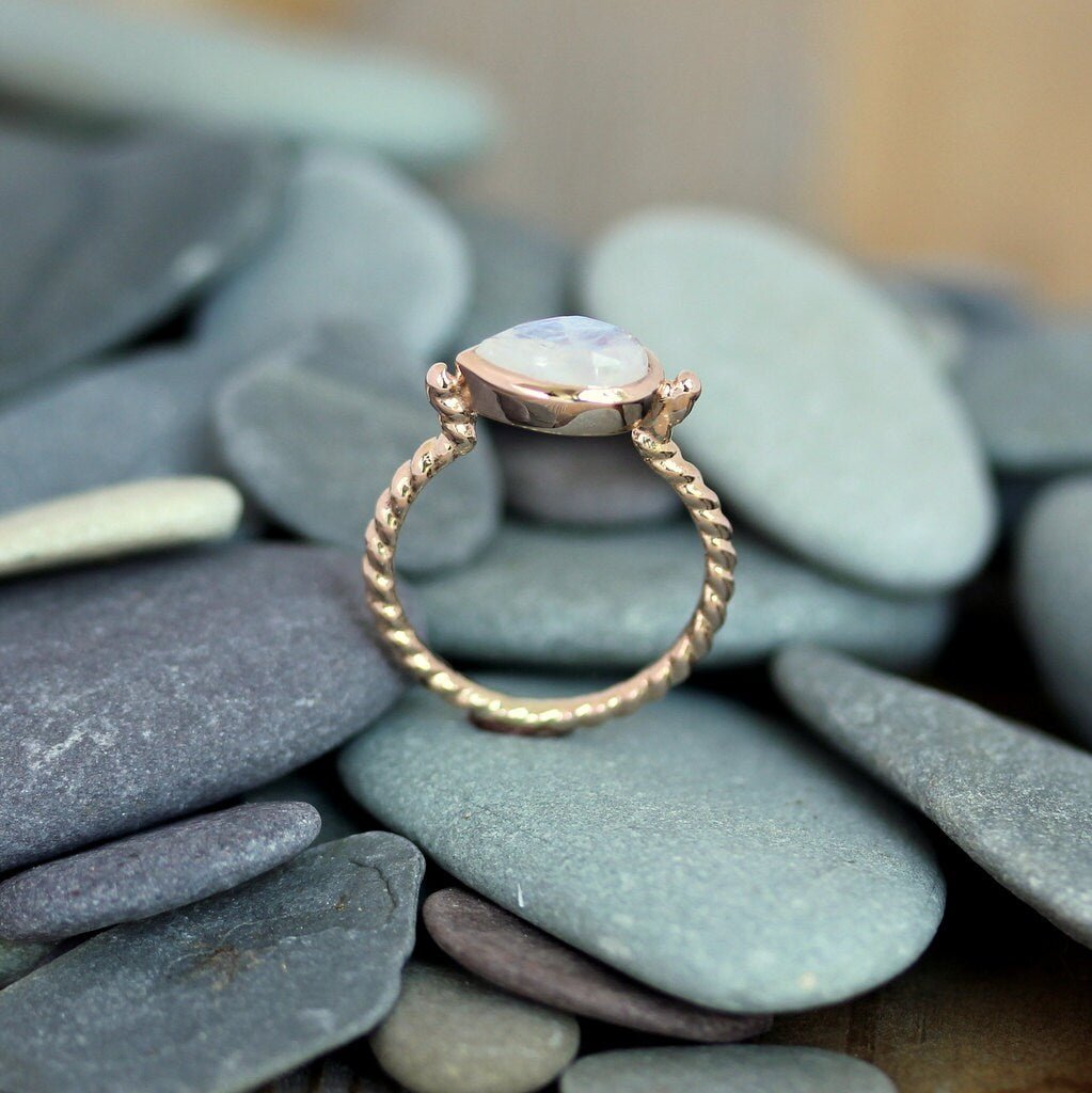 Pear Shaped Rainbow Moonstone Ring - Madelynn Cassin Designs