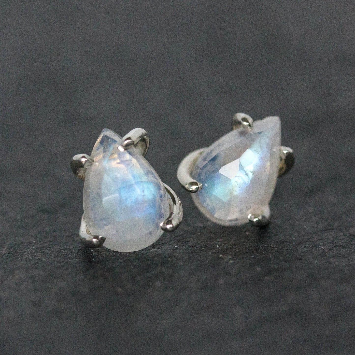 Rainbow Moonstone Earrings in Sterling Silver - Madelynn Cassin Designs