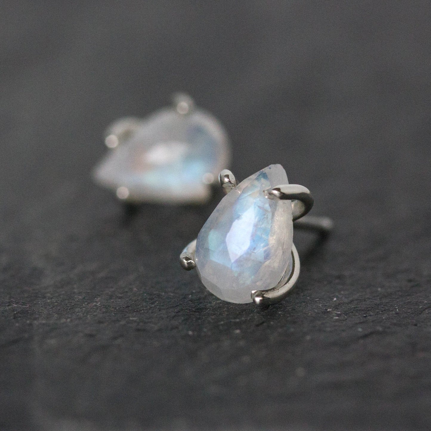 Rainbow Moonstone Earrings in Sterling Silver - Madelynn Cassin Designs