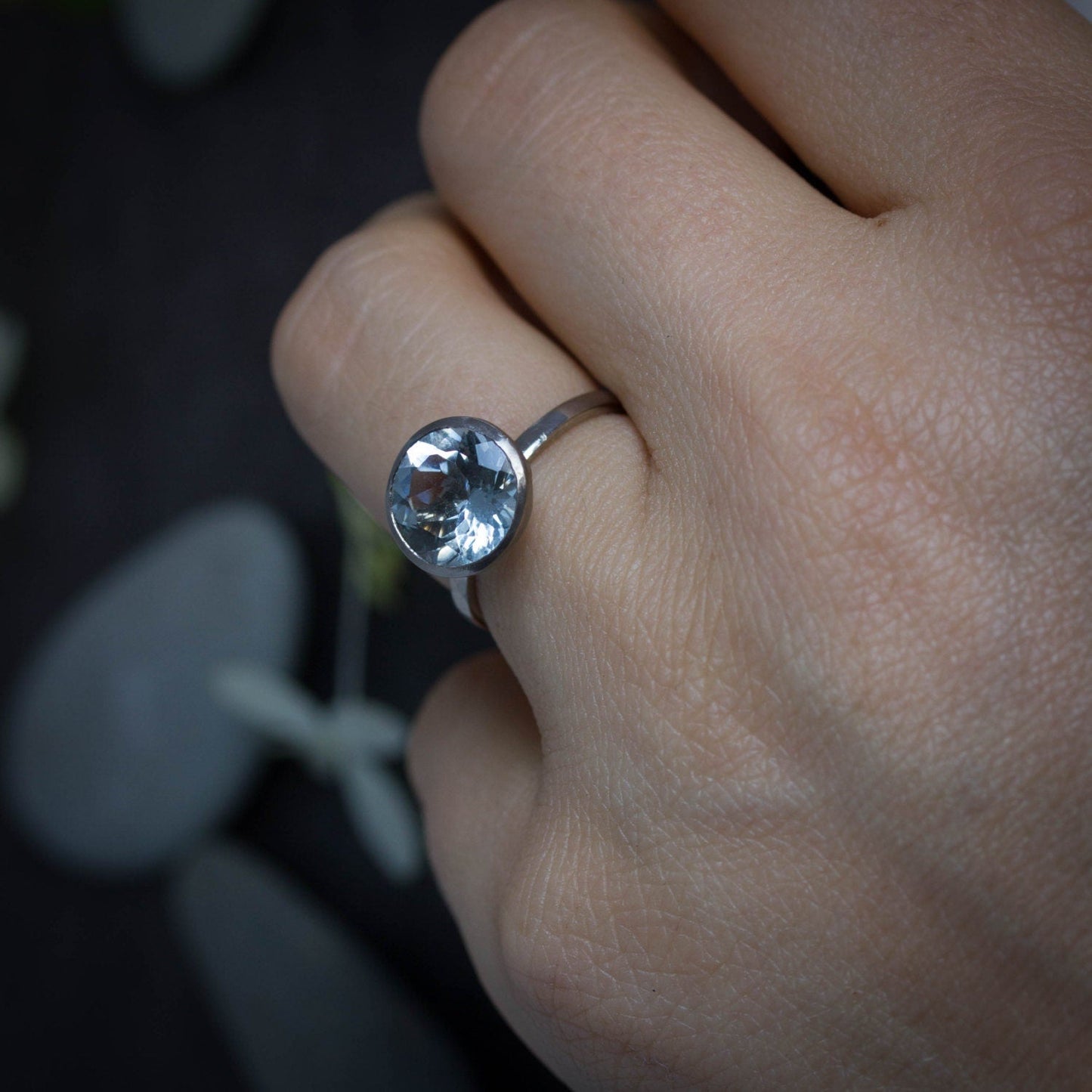 Round Aquamarine 14k PD White Gold Engagement Ring - Madelynn Cassin Designs