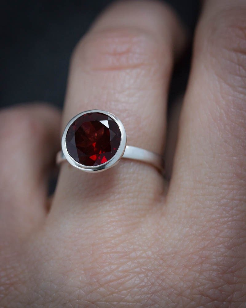 Round Garnet Solitaire Ring - Madelynn Cassin Designs