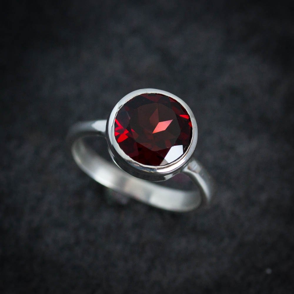 Round Garnet Solitaire Ring - Madelynn Cassin Designs