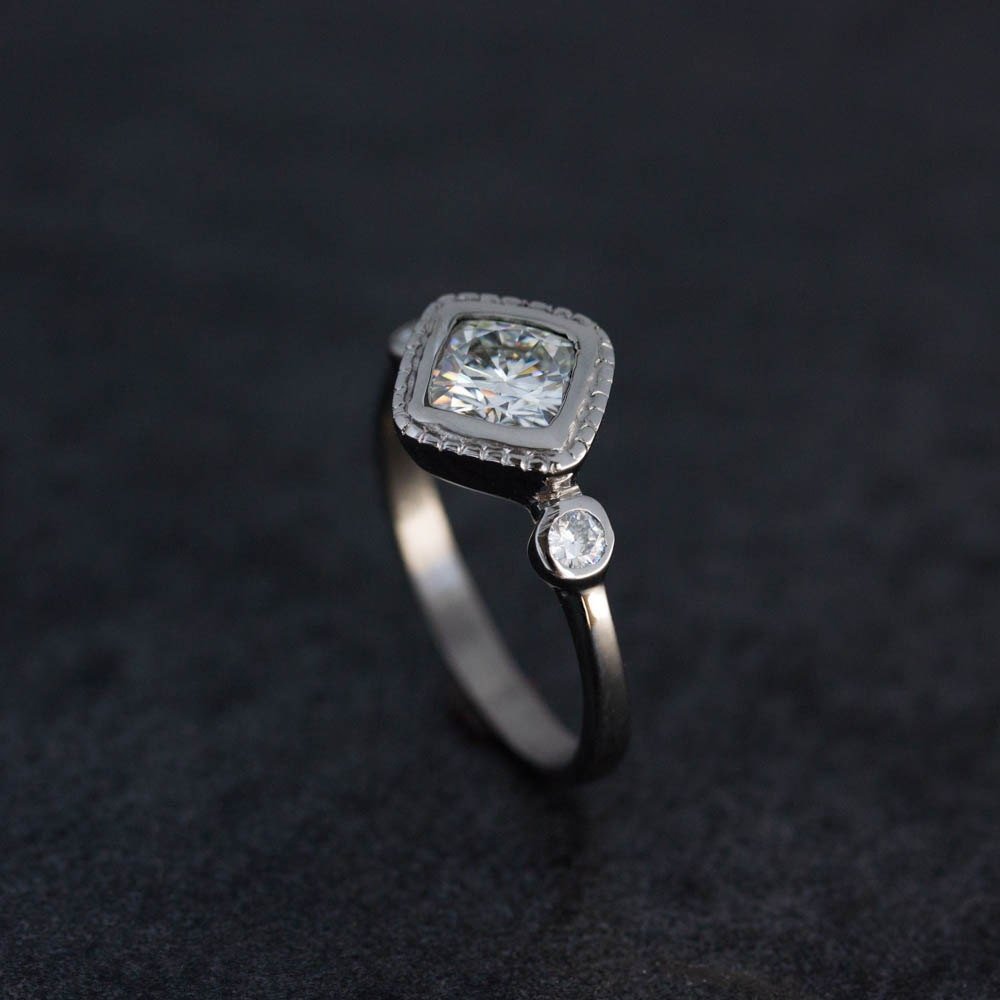 Sterling Silver Moissanite Engagement Ring - Madelynn Cassin Designs