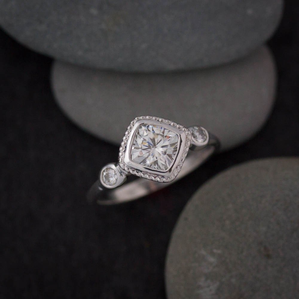 Sterling Silver Moissanite Engagement Ring - Madelynn Cassin Designs