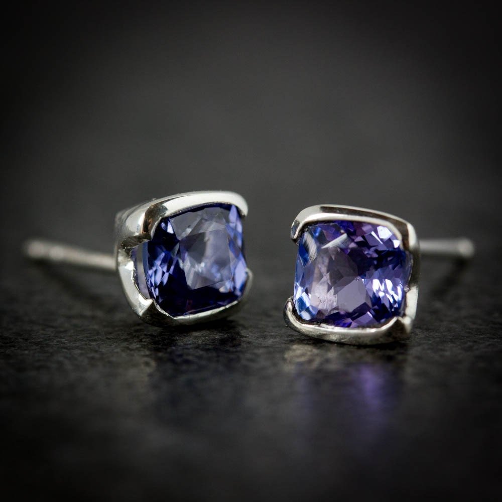 Tanzanite and Sterling Silver Studs - Madelynn Cassin Designs