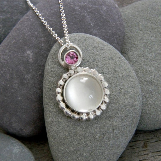 White Moonstone and Rhodolite Garnet Necklace - Madelynn Cassin Designs