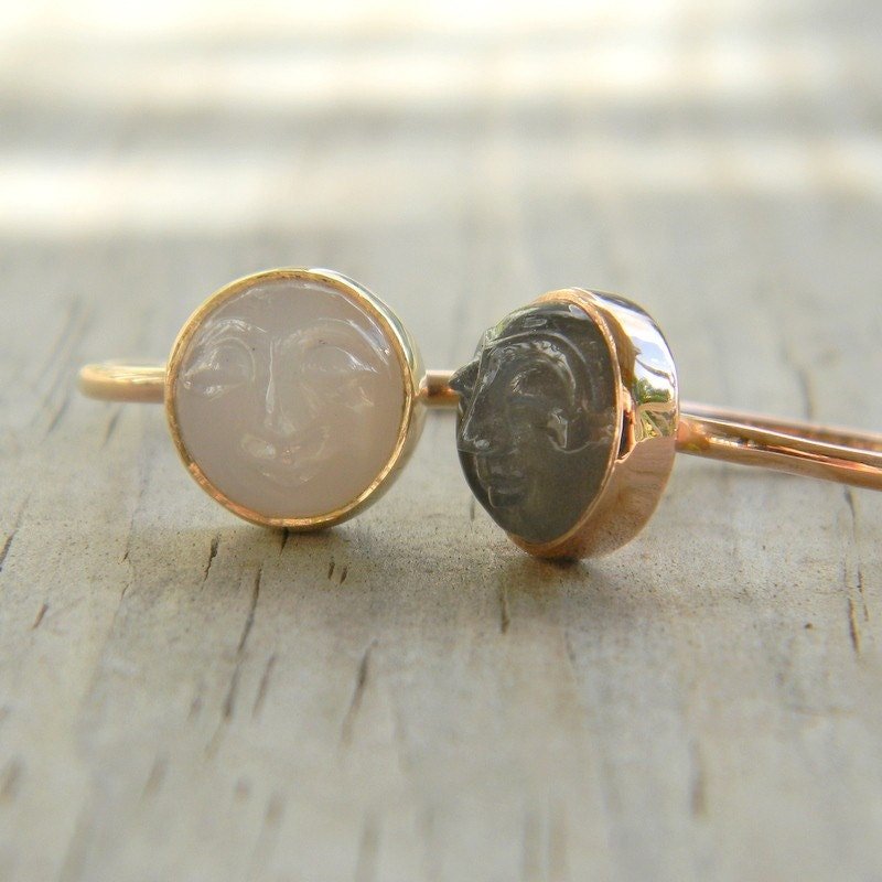 White Moonstone With Face in Yellow Gold - Madelynn Cassin Designs