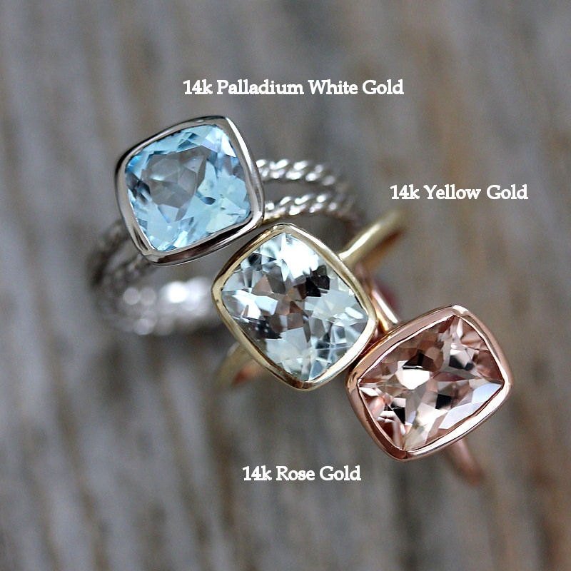 White Topaz Cushion Solitaire in 14k Palladium White Gold Ring - Madelynn Cassin Designs
