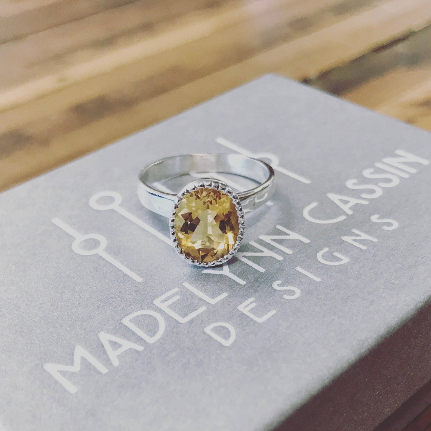 Yellow Citrine Ring Miligrain Detail Ring - Madelynn Cassin Designs