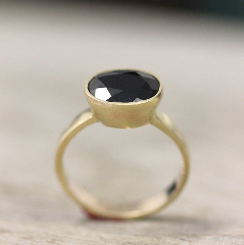 14k Gold And Black Spinel Ring, Gemstone and Recycled Gold Ring - Madelynn Cassin Designs