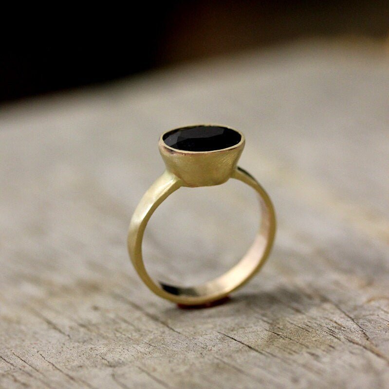 14k Gold And Black Spinel Ring, Gemstone and Recycled Gold Ring - Madelynn Cassin Designs
