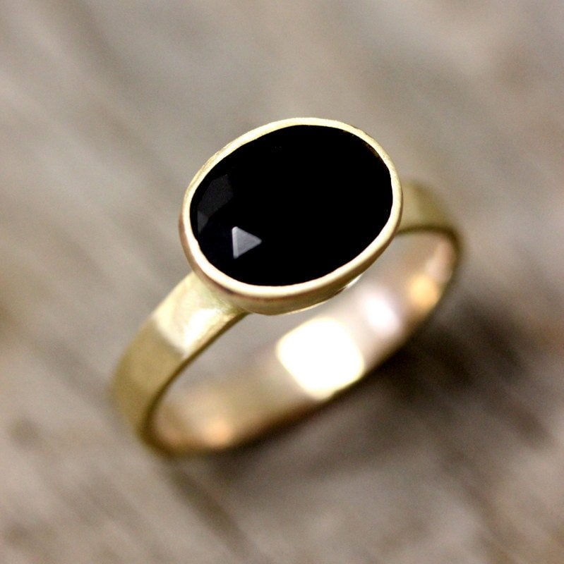 14k Gold And Black Spinel Ring, Gemstone and Recycled Gold Ring - Madelynn Cassin Designs