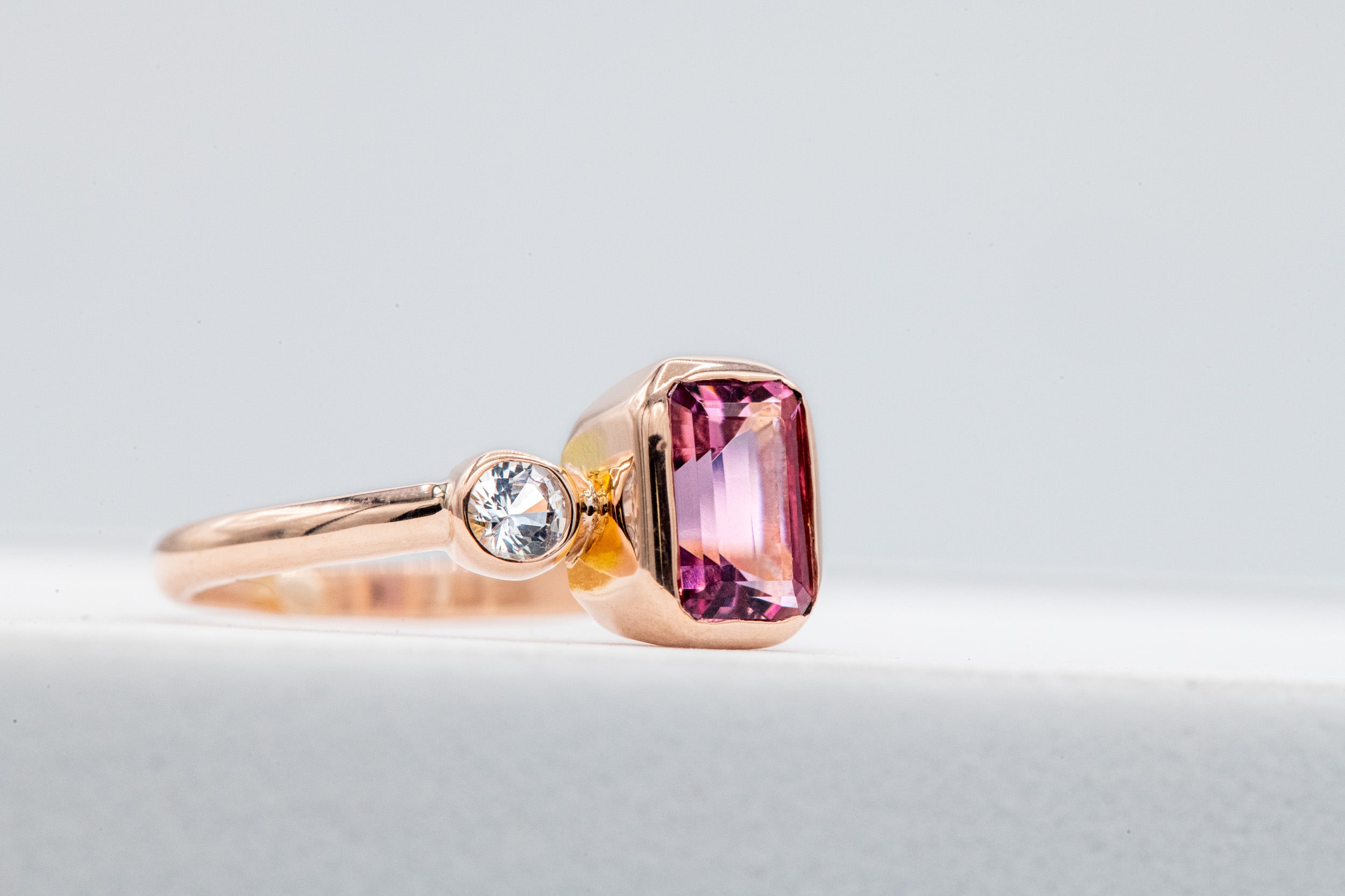 Pink Tourmaline and White Sapphire Ring | 14k Rose Gold Tourmaline