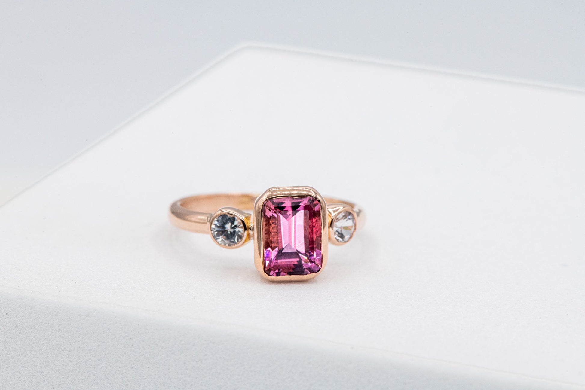 Cassin Jewelry presents a exquisite handmade Pink Tourmaline and White Sapphire ring.