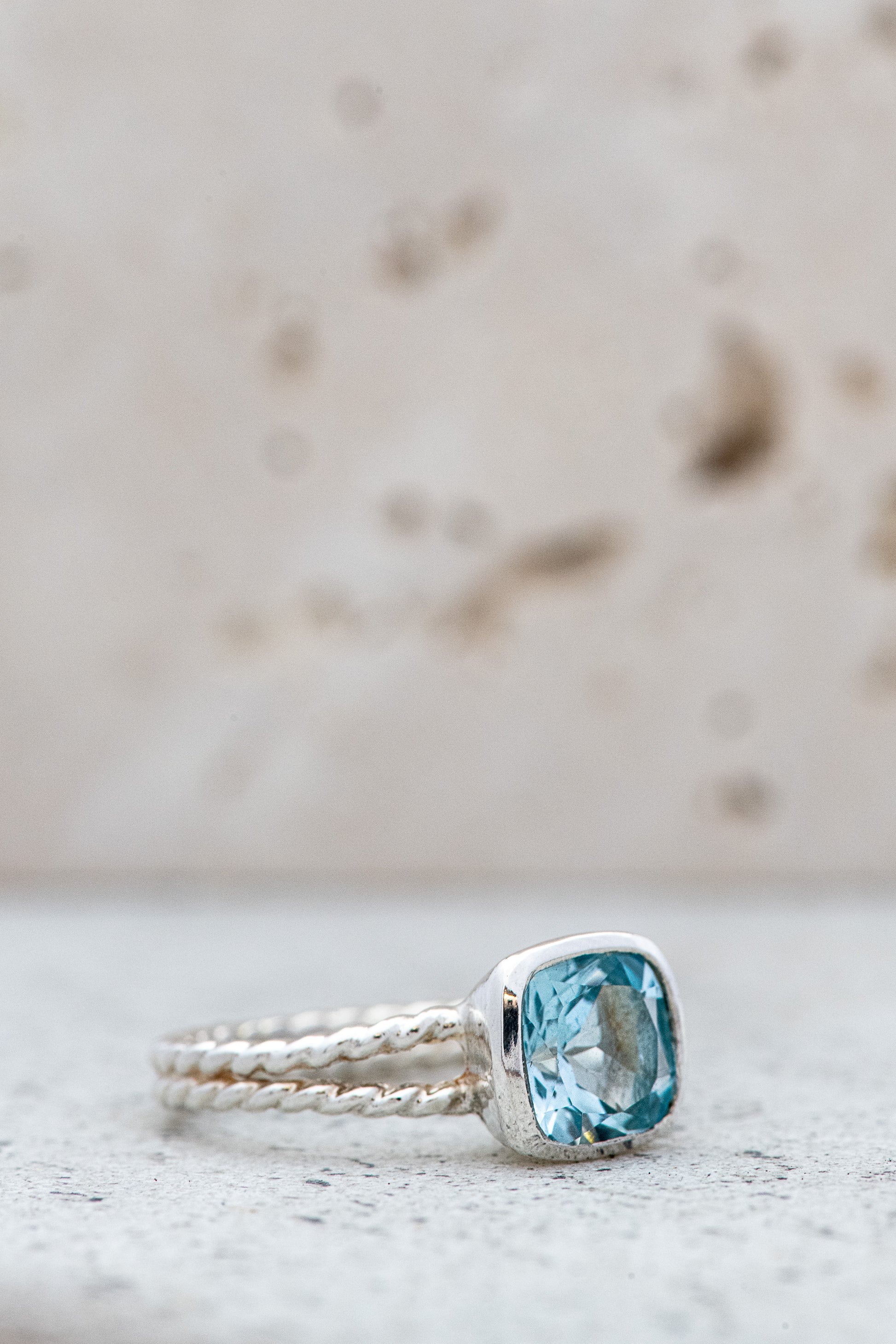 Handmade Sky Blue Topaz Rope Band Ring in Size 6 in sterling silver by Cassin Jewelry.