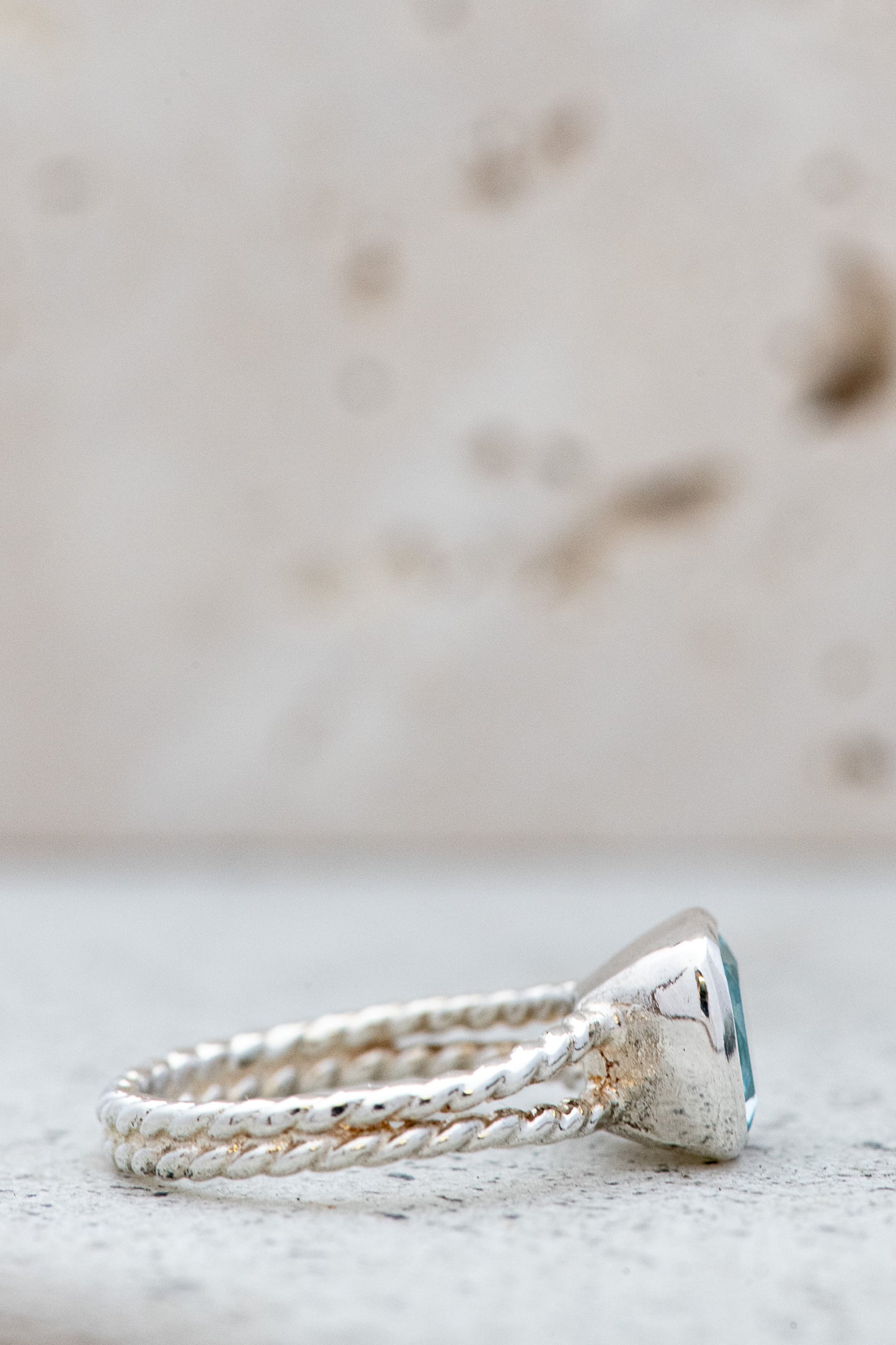 Handmade sterling silver Sky Blue Topaz Rope Band Ring in Size 6.