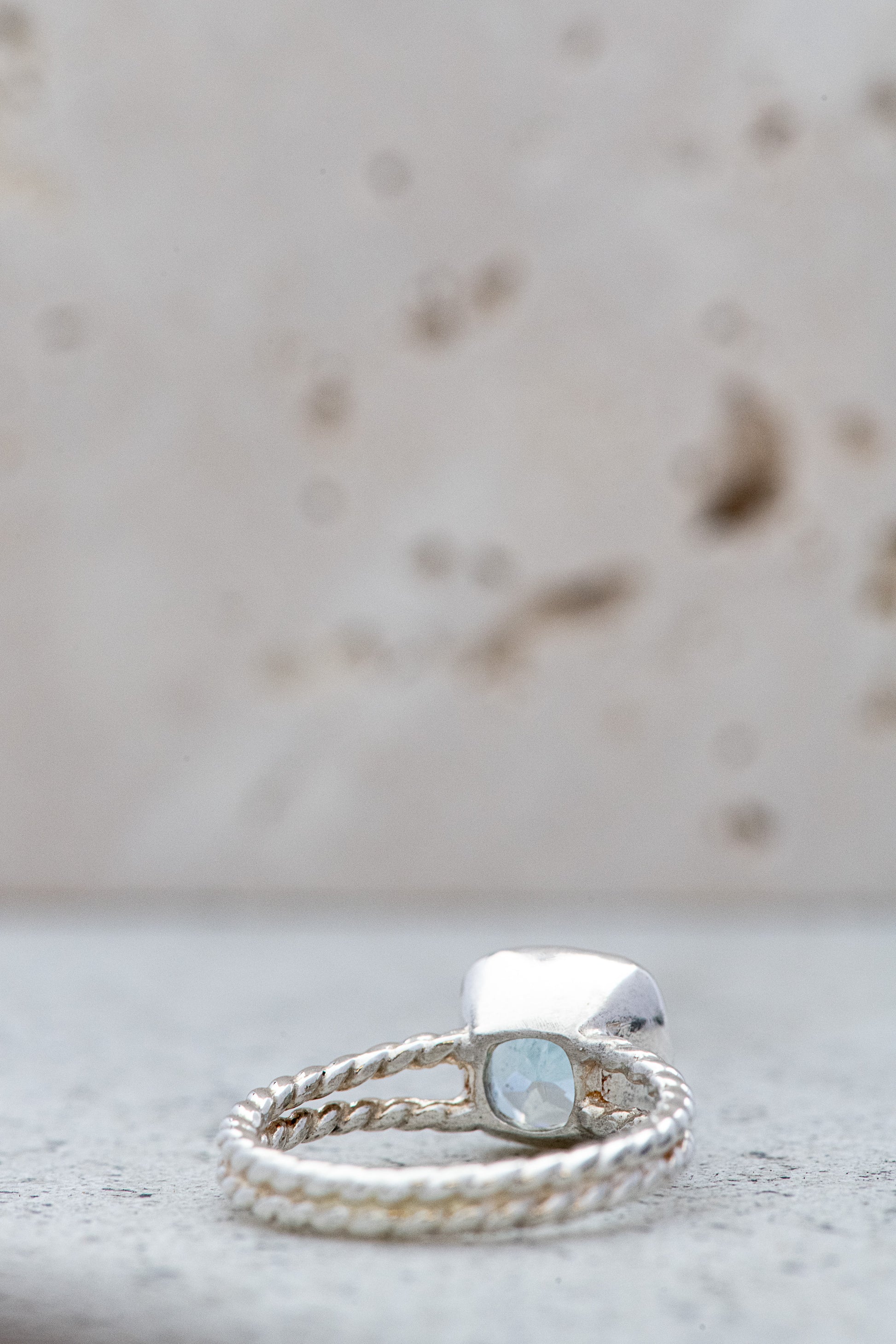 A handmade Rope Band Ring with blue labradorite stone.