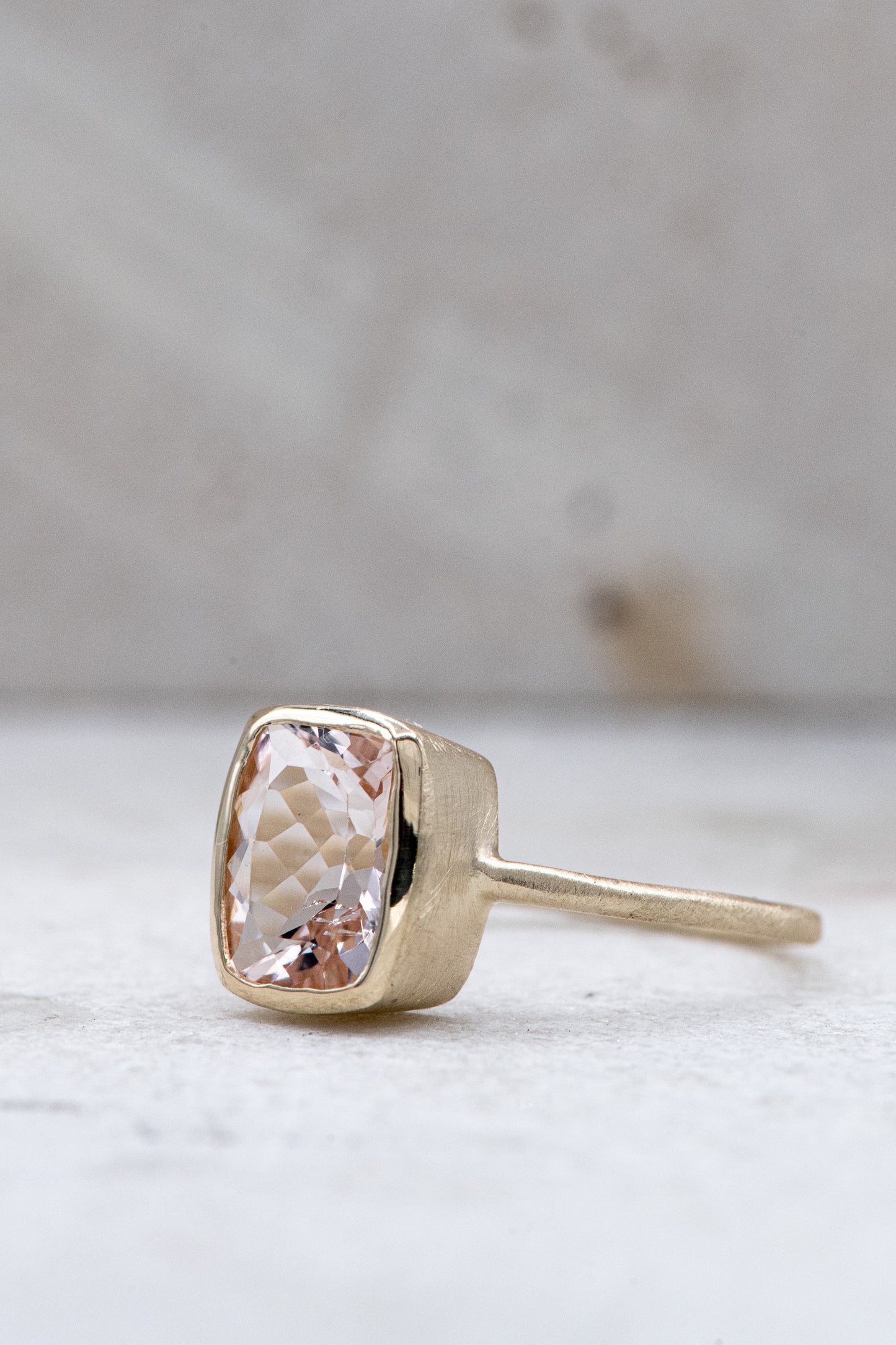 A Handmade Yellow Gold and Morganite Ring.