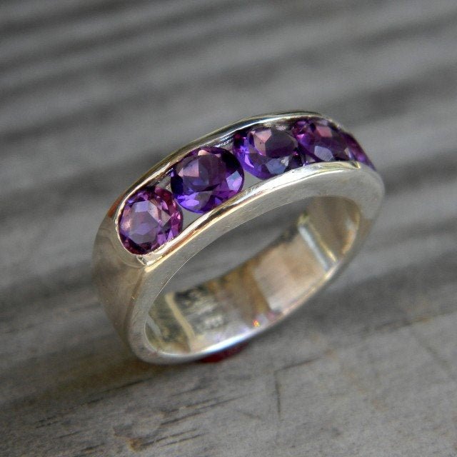 Amethyst Channel Ring Purple Multistone Band Ring, Wide Gemstone Band - Madelynn Cassin Designs