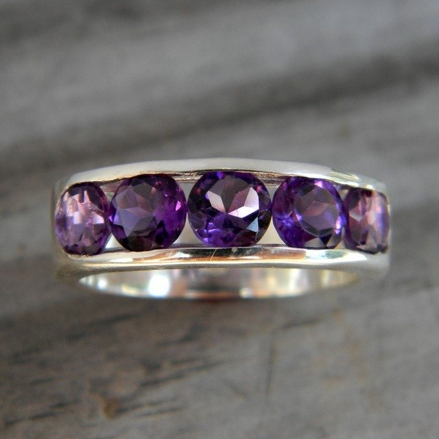 Amethyst Channel Ring Purple Multistone Band Ring, Wide Gemstone Band - Madelynn Cassin Designs