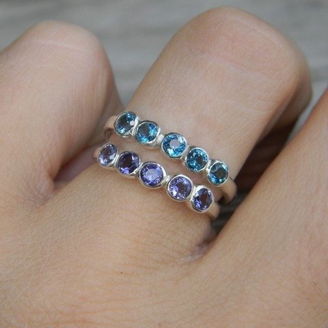 Aquamarine Anniversary Band Ring in Sterling Silver - Madelynn Cassin Designs