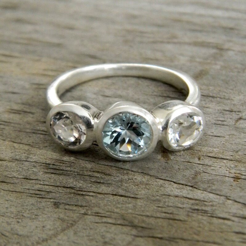 Aquamarine Ring with White Topaz - Madelynn Cassin Designs