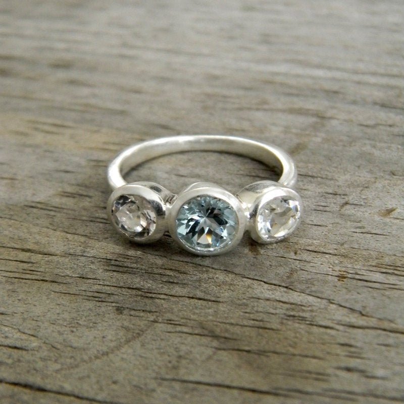 Aquamarine Ring with White Topaz - Madelynn Cassin Designs